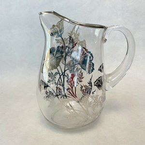 Vintage Flanders Round Pitcher Silver City Glass Sterling Overlay Springtime